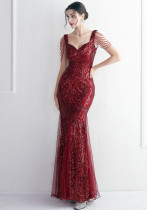 Chic Elegant Long Beaded Mesh Long Evening Dress Long Formal Party Slim Evening Dress