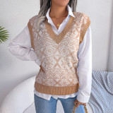 Autumn And Winter Christmas Snowflake Pattern V-Neck Knitting Vest Sweater Women'S Clothing