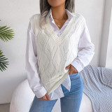 Autumn And Winter Street Style Hollow Rhombus V-Neck Knitting Vest Sweater Women'S Clothing