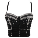 Beaded Bright Diamond Strapless Fishbone Fitted Outdoor Wear Corset Sexy Camisole