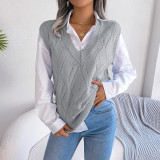 Autumn And Winter Street Style Hollow Rhombus V-Neck Knitting Vest Sweater Women'S Clothing