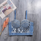 Beaded Fitted Camisoles Fashion Outdoor Wear Lingerie Stage Costumes Beaded Denim Corsets