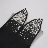 Black Uxury V Strapless Beaded Slim Fit Mid-Length Slit Bandage Dress Evening Dress