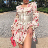 Sweet Lace Tunic Dress Sexy Off Shoulder Drawstring Irregular Dress