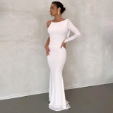 Women'S Fall Winter One Shoulder Drape Low Back High Waist Bodycon Long Dress