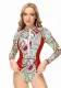 Women Colorblock Printed Long Sleeve One Piece Swimwear Wetsuit