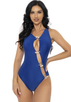 Women Solid Color Sexy Pearl Embellished One Piece Swimwear