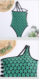Womens Sexy Printed One Shoulder Hollow Out Bikini One Piece Swimwear