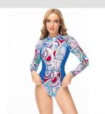 Women Colorblock Printed Long Sleeve One Piece Swimwear Wetsuit
