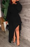 women's autumn winter fashion solid color long sleeve dress
