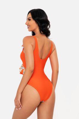 Women's One Piece Swimsuit Floral Ruffle Sexy Low Back Lace-Up One Piece Swimsuit
