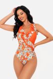 Women's One Piece Swimsuit Floral Ruffle Sexy Low Back Lace-Up One Piece Swimsuit