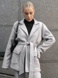 Autumn and winter fashion women's clothing Career gray woolen coat fashion suit two-piece set for women