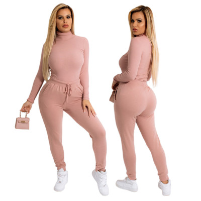 Women's autumn and winter fashion solid color two piece set