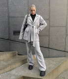 Autumn and winter fashion women's clothing Career gray woolen coat fashion suit two-piece set for women
