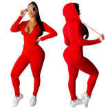 Autumn and winter women's casual sports hooded drawstring long-sleeved trouser suit two-piece set