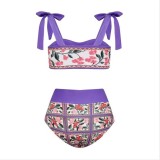 Women's Bodycon Three-Piece Swimsuit Color Block Print Beach Sunwear