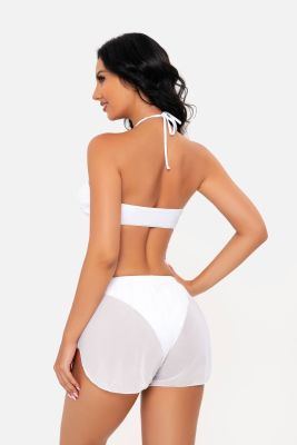 Solid Three-Piece Swimsuit Sexy Cutout Tie Halter Neck Swimsuit