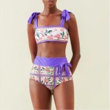 Women's Bodycon Three-Piece Swimsuit Color Block Print Beach Sunwear