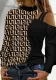 Autumn and winter simple off-the-shoulder geometric color block pattern long-sleeved top for women