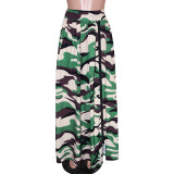 Spring Summer Women's Casual Casual Print Zipper Slit Stretch Waist Skirt