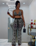 Women Strap mesh Beaded Top and Pant Two Piece Set