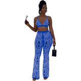 Women Strap mesh Beaded Top and Pant Two Piece Set