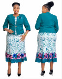 Plus Size African Women Print Dress And Coat Two Piece