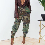 Women Fall/Winter Printed Ripped Casual Cargo Pants