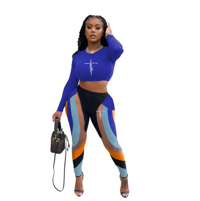 Womens Printed Long Sleeve Top and Pant Two Piece Set