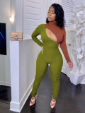 Women Casual Sexy Cut Out Colorblock Jumpsuit