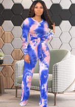 Womens Tie Dye Print Long Sleeve Top and Pant Two Piece Set