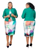 Plus Size African Women Print Dress And Coat Two Piece