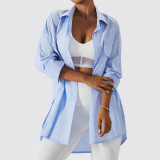 Casual Outdoor Spring Sports Shirt Women'S Cardigan Maxi Turndown Collar Loose Long-Sleeved Shirt