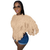 Plus Size Women Fringe Long Sleeve Sweater