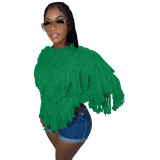 Plus Size Women Fringe Long Sleeve Sweater