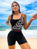 One-piece swimsuit one-shoulder color-block print Tight Fitting sexy hollow beach belly-covering swimsuit