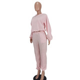 Ladies' Fashion Casual Solid Color Teddy Fleece Two-Piece Set Ladies' Clothing