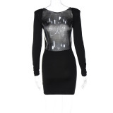 Autumn And Winter Women'S Style Solid Color Long-Sleeved Sexy Low Back Bodycon Dress