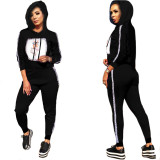 Women'S Casual Set Long Sleeve Hoodie Patch Two-Piece Pants Set