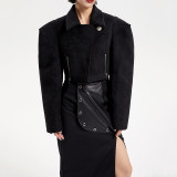 Contoured Wide Shoulder Short Coat Women Winter Chic Trendy Jacket