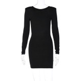 Autumn And Winter Women'S Style Solid Color Long-Sleeved Sexy Low Back Bodycon Dress