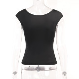 Chic Solid Color Low Back Two-Wear Short-Sleeved T-Shirt Women'S Street Sexy Crop Top