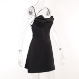 A-Line Dress Slim Bodycon Fishbone Strap Mini Dress