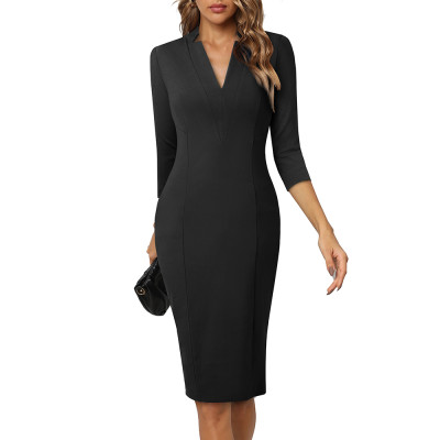 Fall Elegant Chic Career Mid Rise Patchwork Bodycon Career Dress