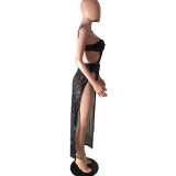 Women'S Sexy Printed Mesh Strap Low Back Maxi Dress