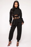 Ladies Tie Front Top Sweatpants Fashion Style Casual Two Piece Set