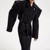Contoured Wide Shoulder Short Coat Women Winter Chic Trendy Jacket