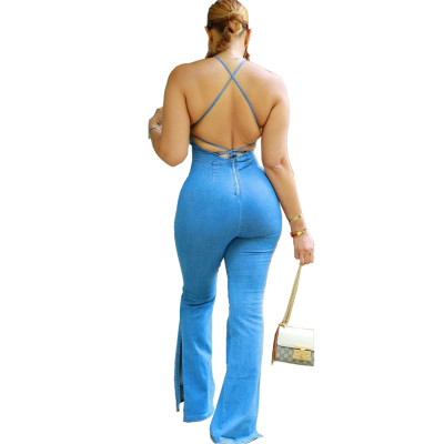 Africa Plus Size Women'S Solid Sexy Halter Backless Casual Slim Jumpsuit