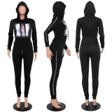 Women'S Casual Set Long Sleeve Hoodie Patch Two-Piece Pants Set